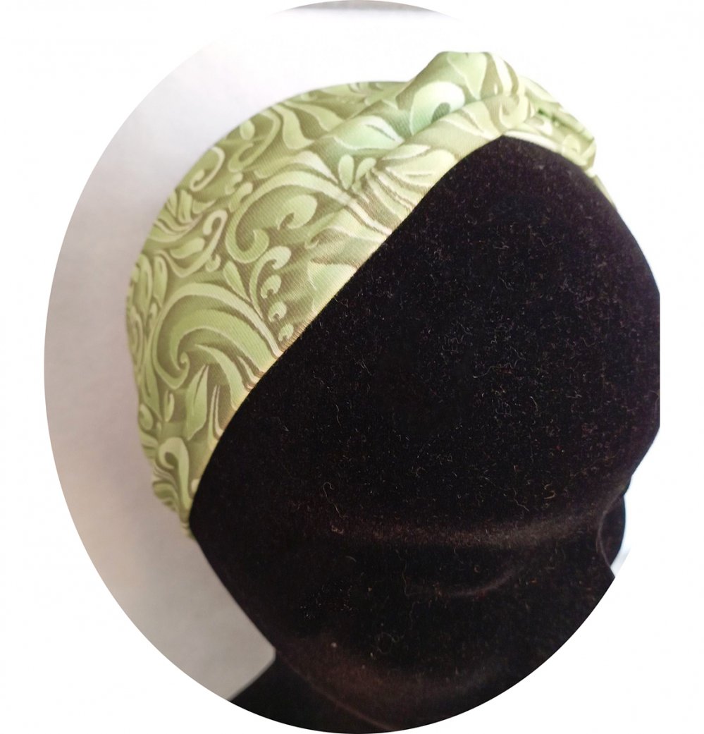 Bandeau vert en jersey de coton motif arabesques en tissu stretch--2226477248310
