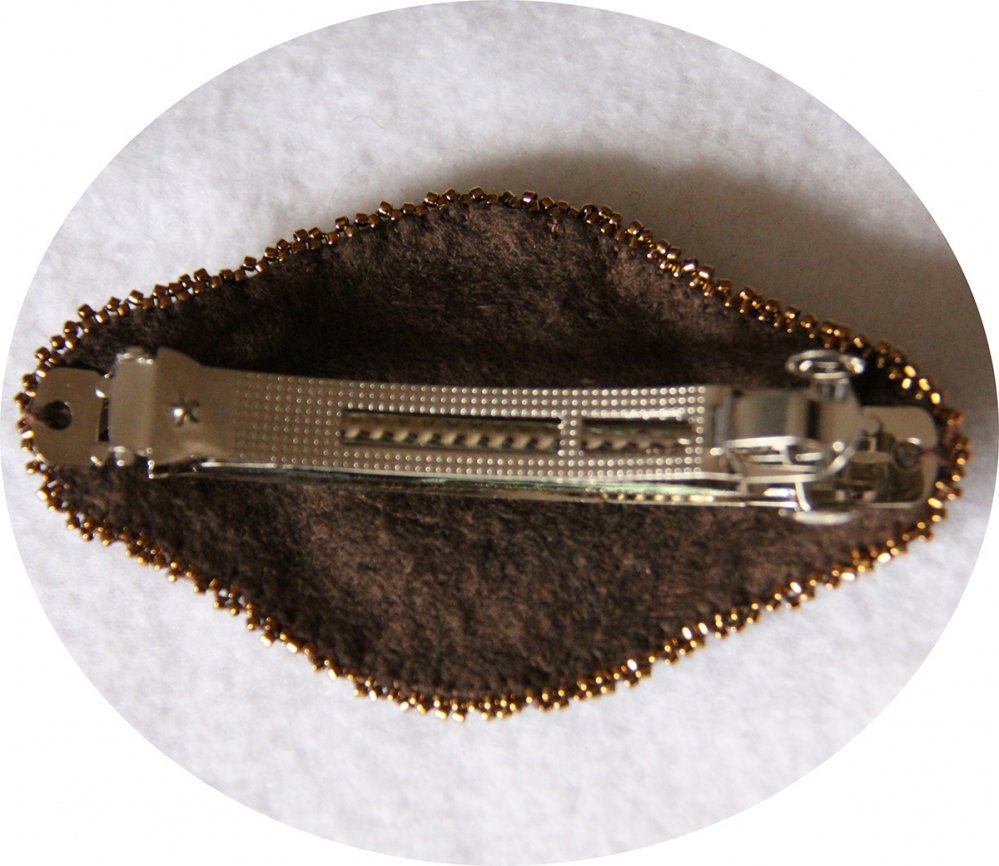 Barrette Boule de Cristal bordeau et bronze brodée de perles 7cm--2226170006880