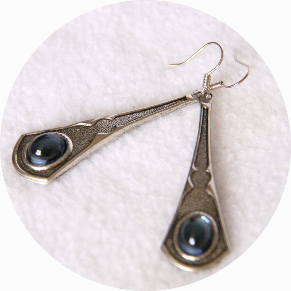 Boucles d'oreilles baroque pendantes bleue et argent--9996143338302