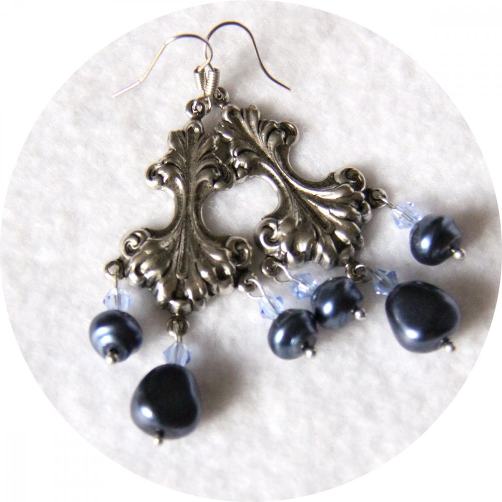 Boucles d'oreilles baroques argent et nacre bleue--9996135061010