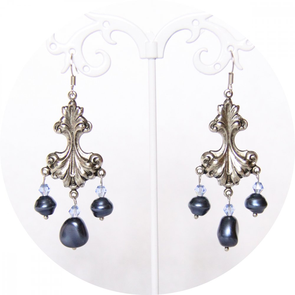 Boucles d'oreilles baroques argent et nacre bleue--9996135061010