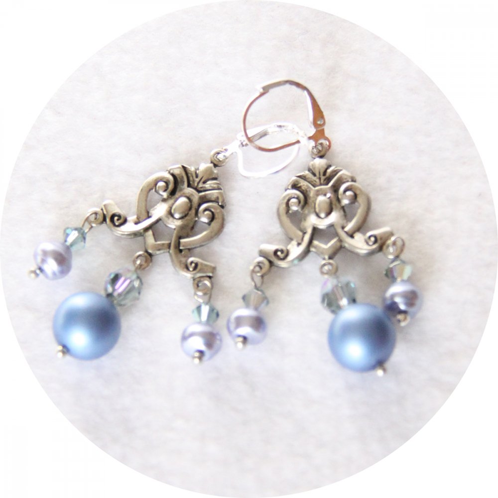 Boucles d'oreilles baroques argent et nacre bleue ciel--9996135063274