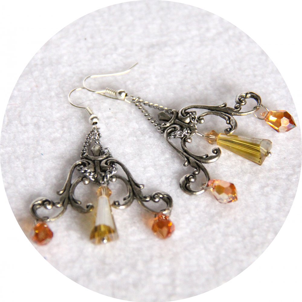 Boucles d'oreilles baroques argent et perles goutte en jaune et orangé--9996133318727