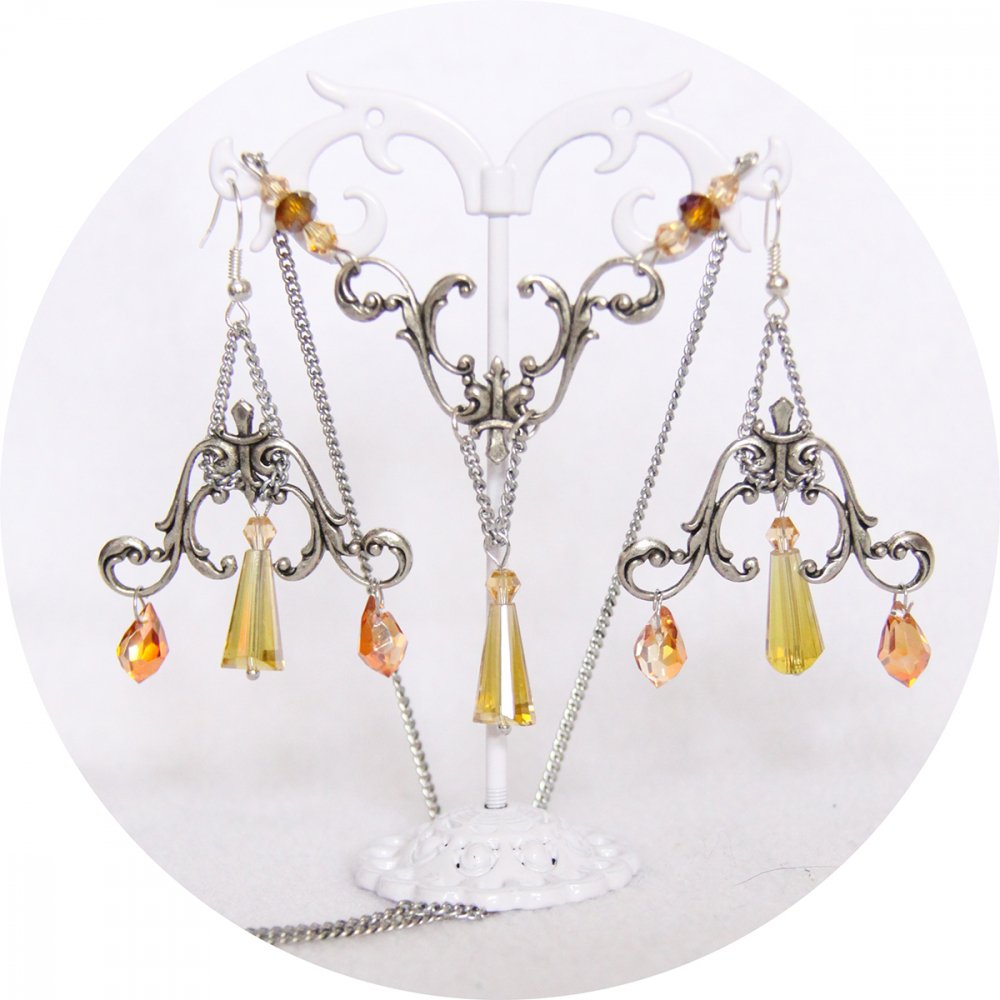 Boucles d'oreilles baroques argent et perles goutte en jaune et orangé--9996133318727