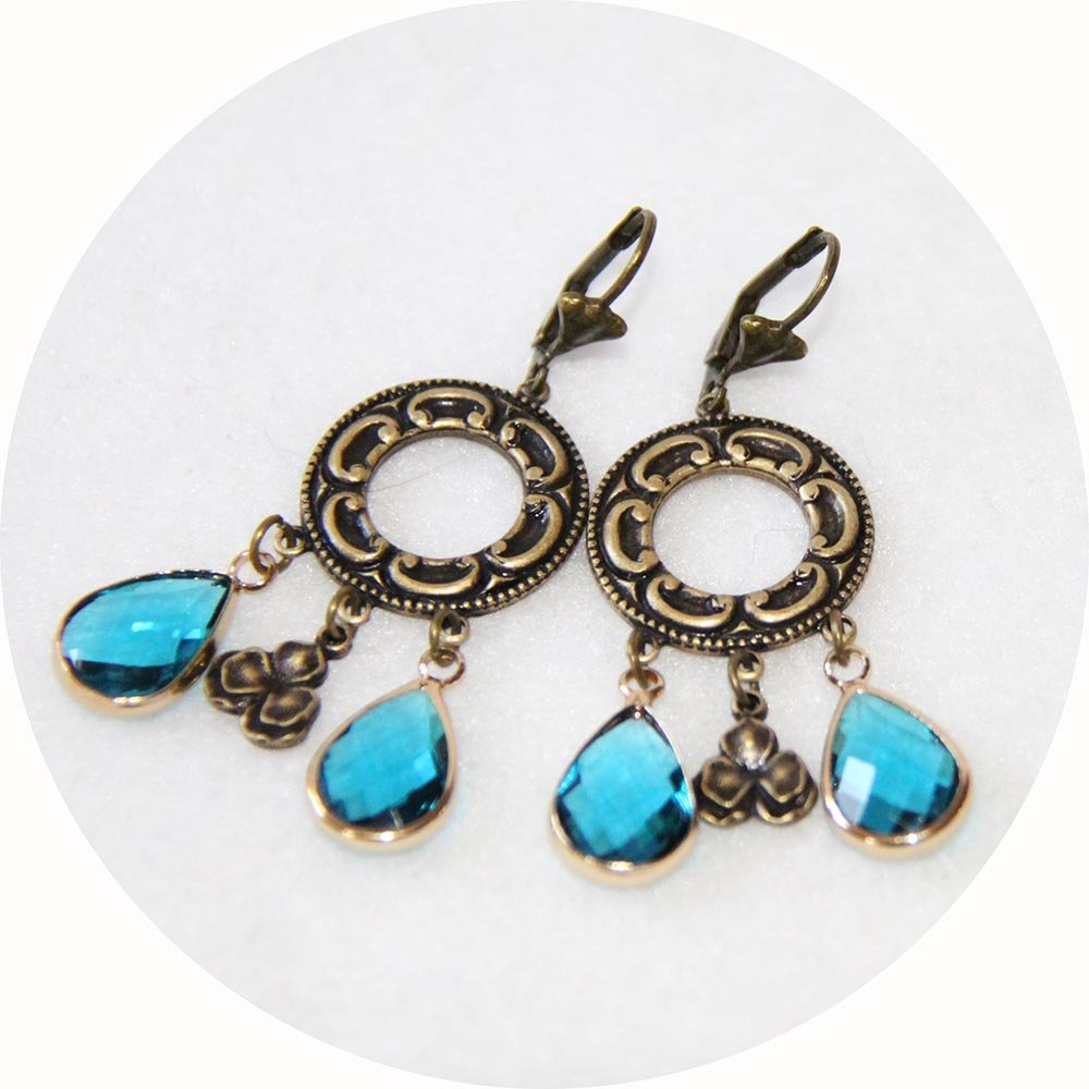 Boucles d'oreilles esprit médiéval rondes bronze et bleu--2226412873164