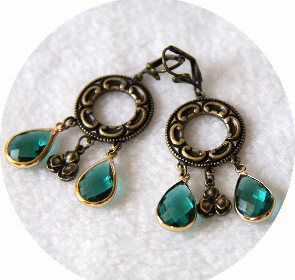 Boucles d'oreilles esprit médiéval rondes bronze et vert--2226412884122