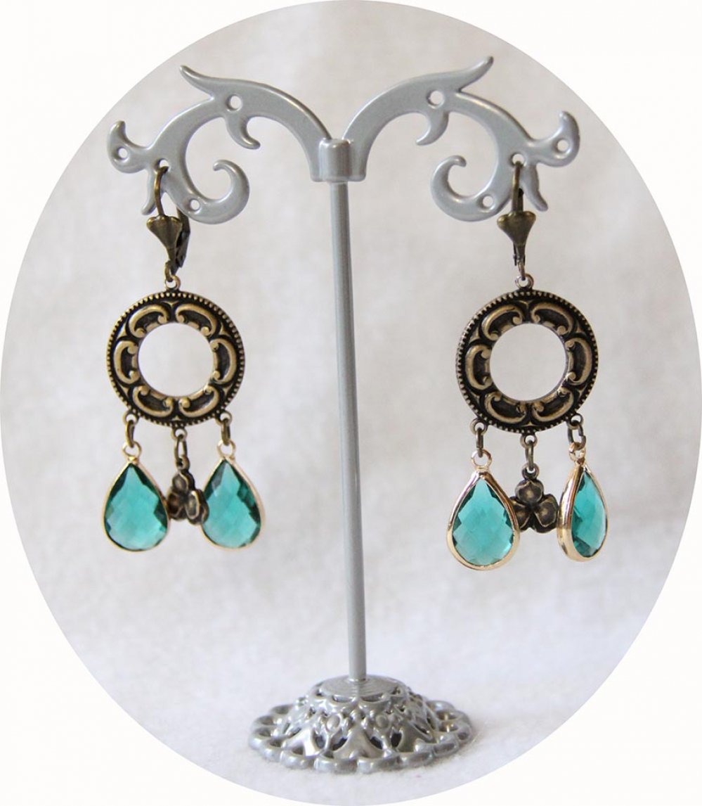 Boucles d'oreilles esprit médiéval rondes bronze et vert--2226412884122