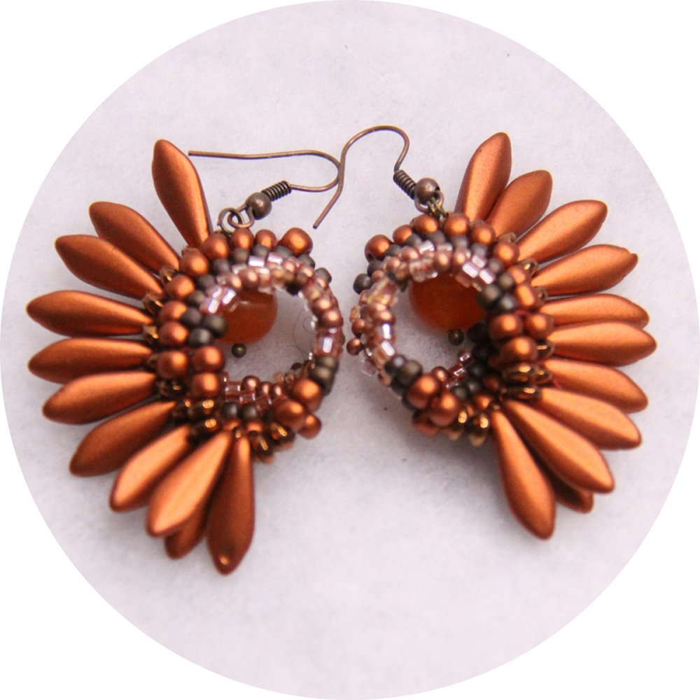 Boucles d'oreilles ethniques spirale de perles cuivre--2226749329822