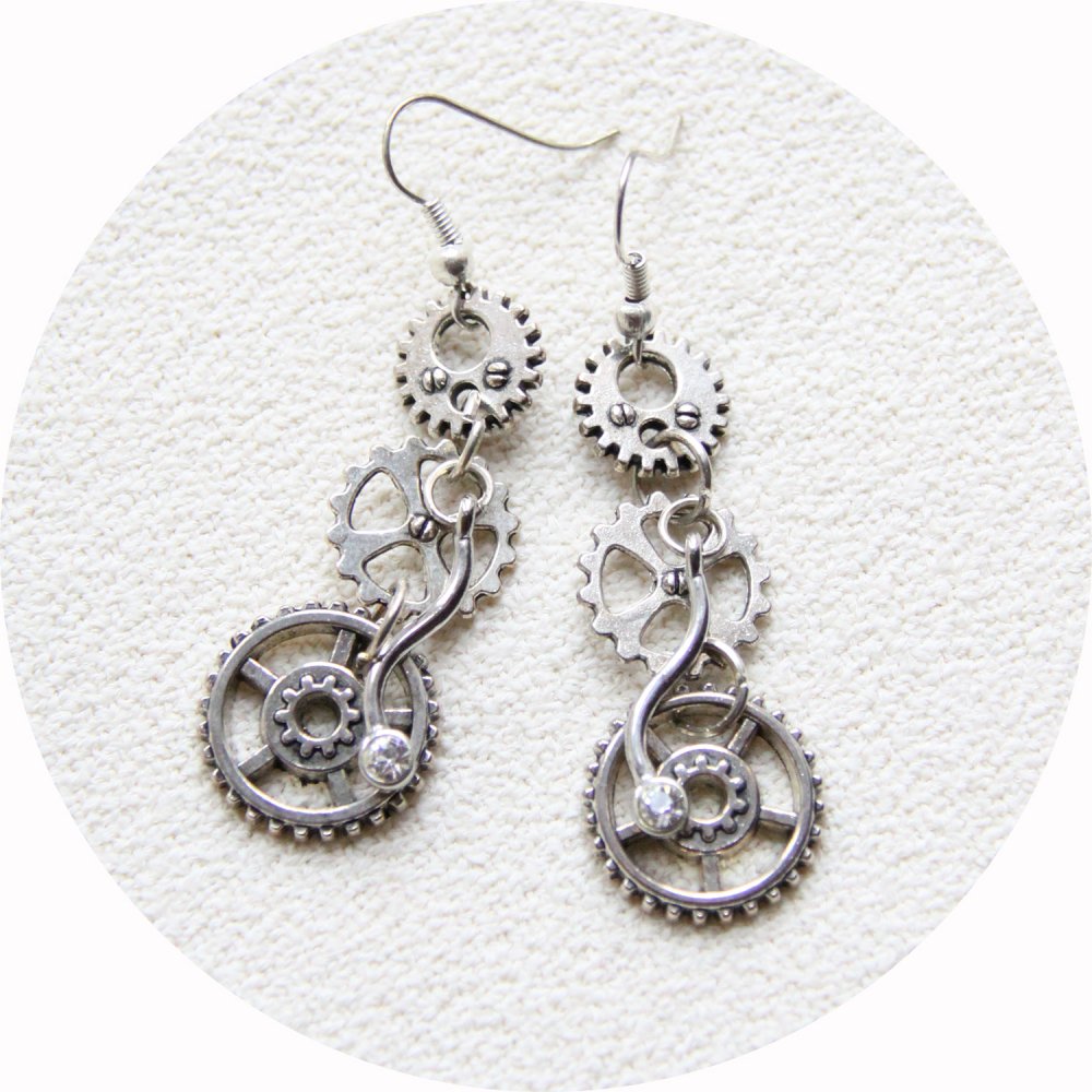 Boucles d'oreilles pendantes Steampunk rouages--9995863747357