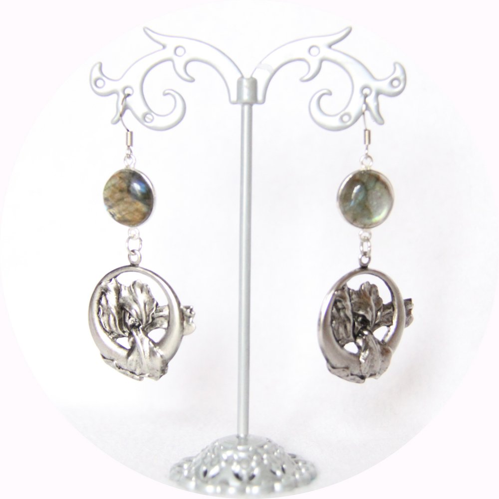 Boucles d'oreilles rétro art nouveau argent Iris--9995932390781