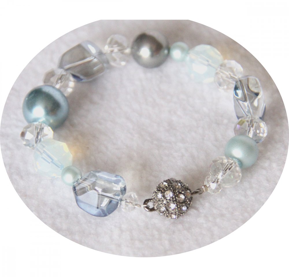 Bracelet bleu glacier en perles de nacre et cristal--9996141967856