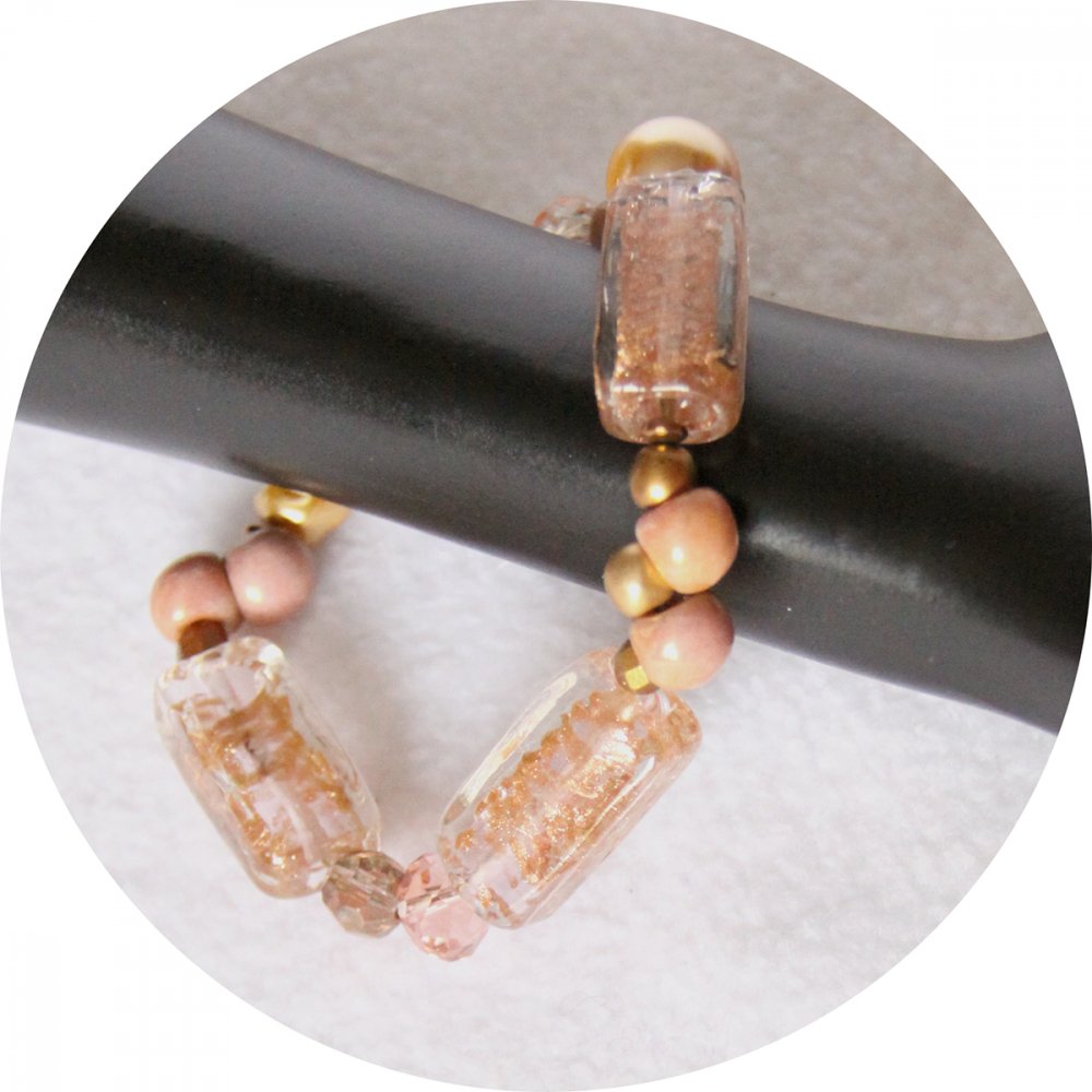 Bracelet rose cuivre en perles de verre et nacre Swarovski--9996127092367