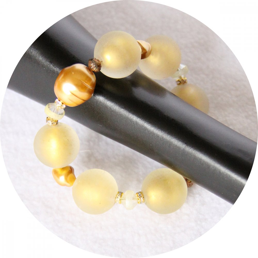 Bracelet à grosses perles de verre blanc doré--9996142005021