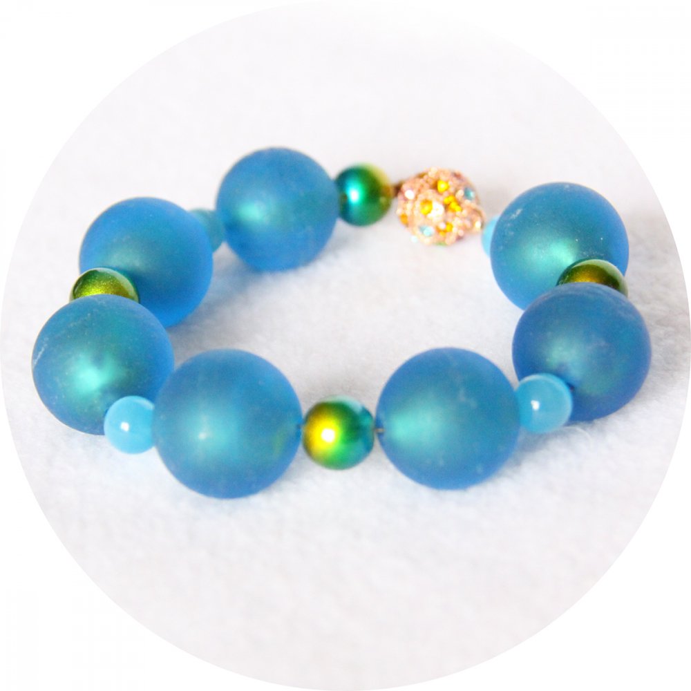 Bracelet à grosses perles de verre bleu turquoise--9996141994807