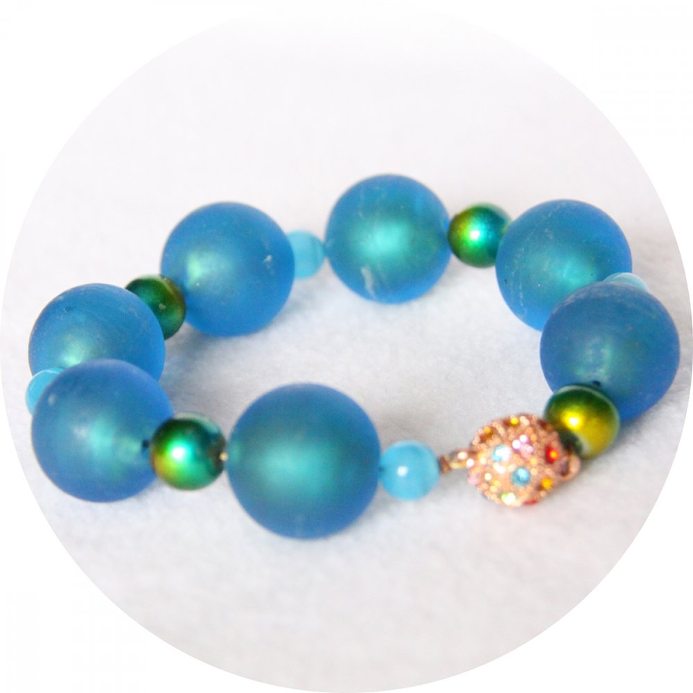 Bracelet à grosses perles de verre bleu turquoise--9996141994807