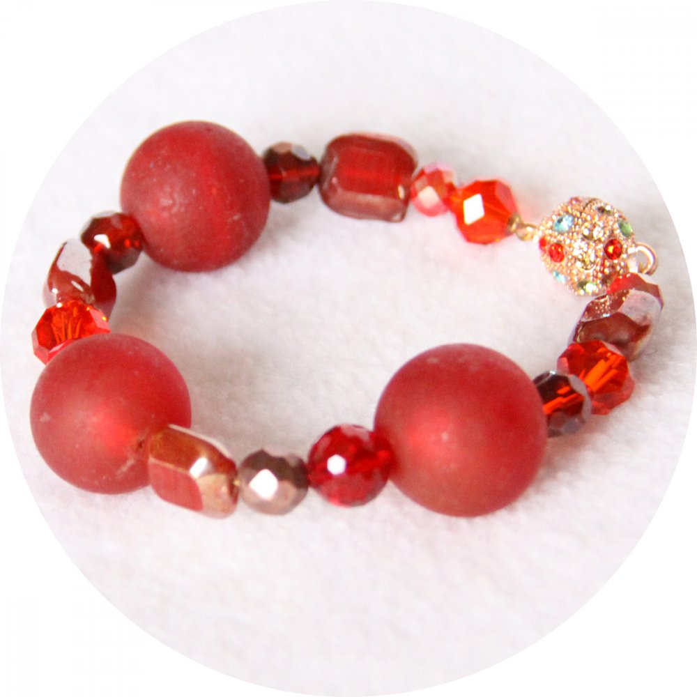 Bracelet à grosses perles de verre silver foil rouge--9996142001313