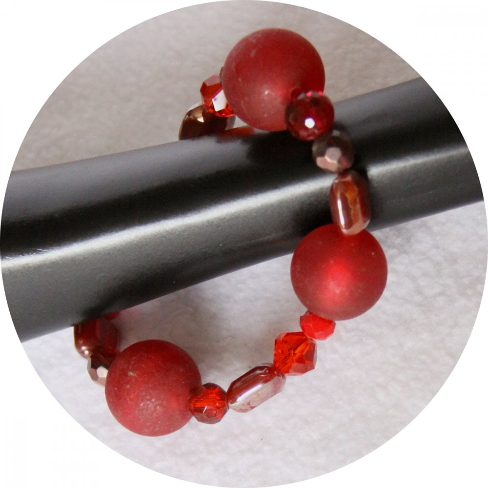 Bracelet à grosses perles de verre silver foil rouge--9996142001313