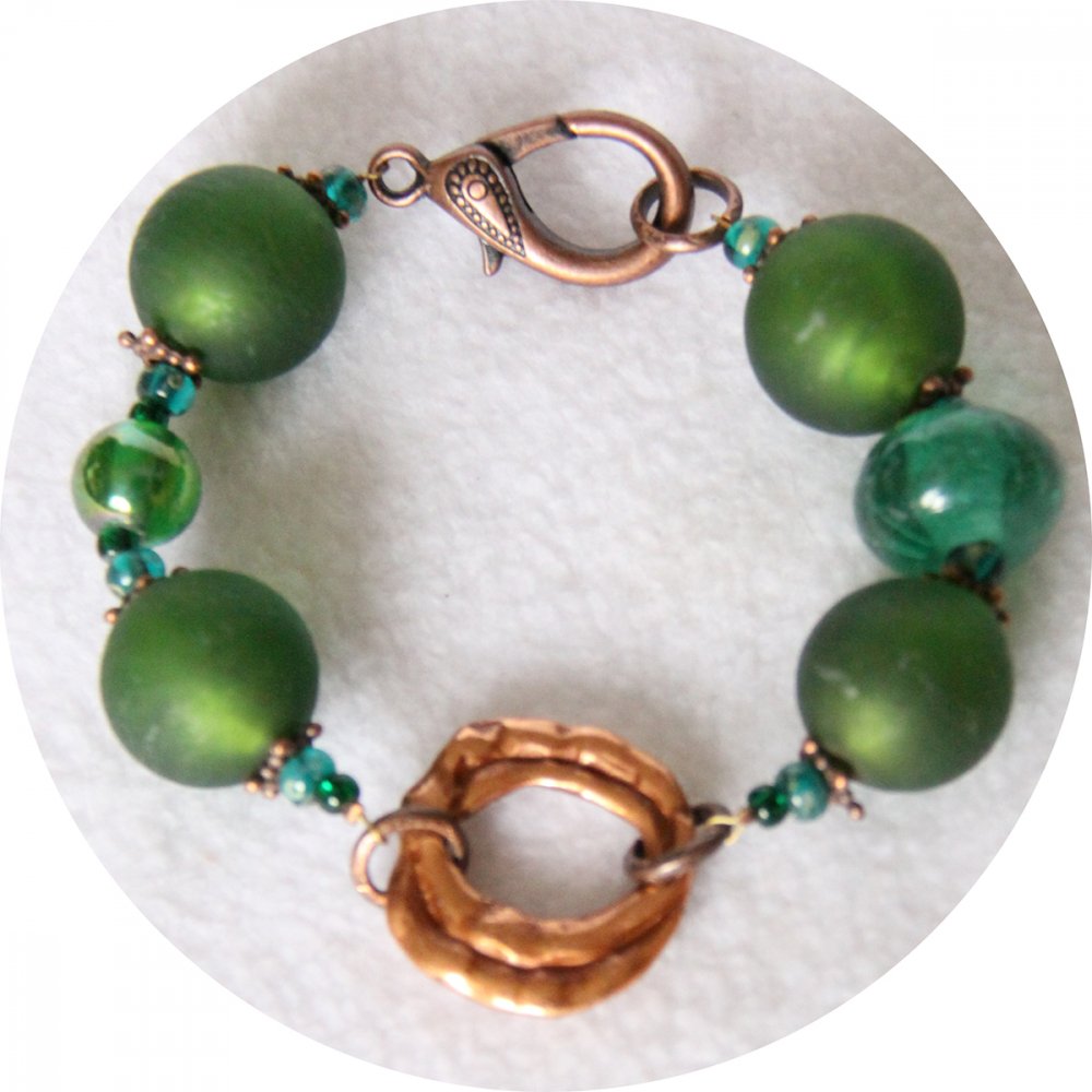 Bracelet à grosses perles de verre vert émeraude--9996142009043