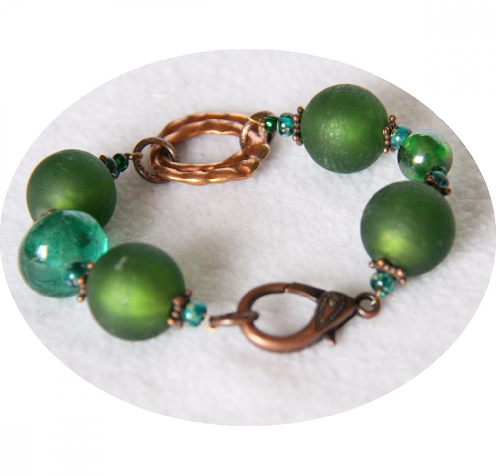 Bracelet à grosses perles de verre vert émeraude--9996142009043