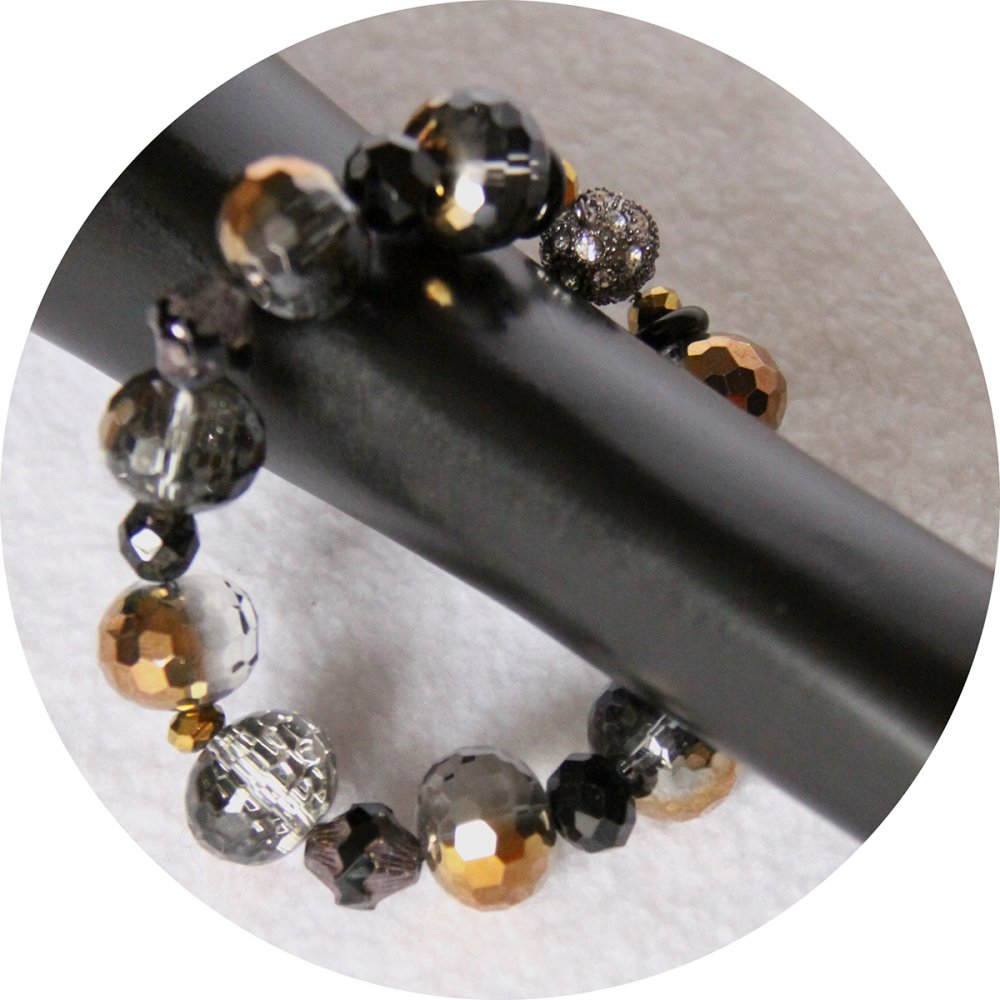 Bracelet noir argent et cuivre en perles--9996141978104