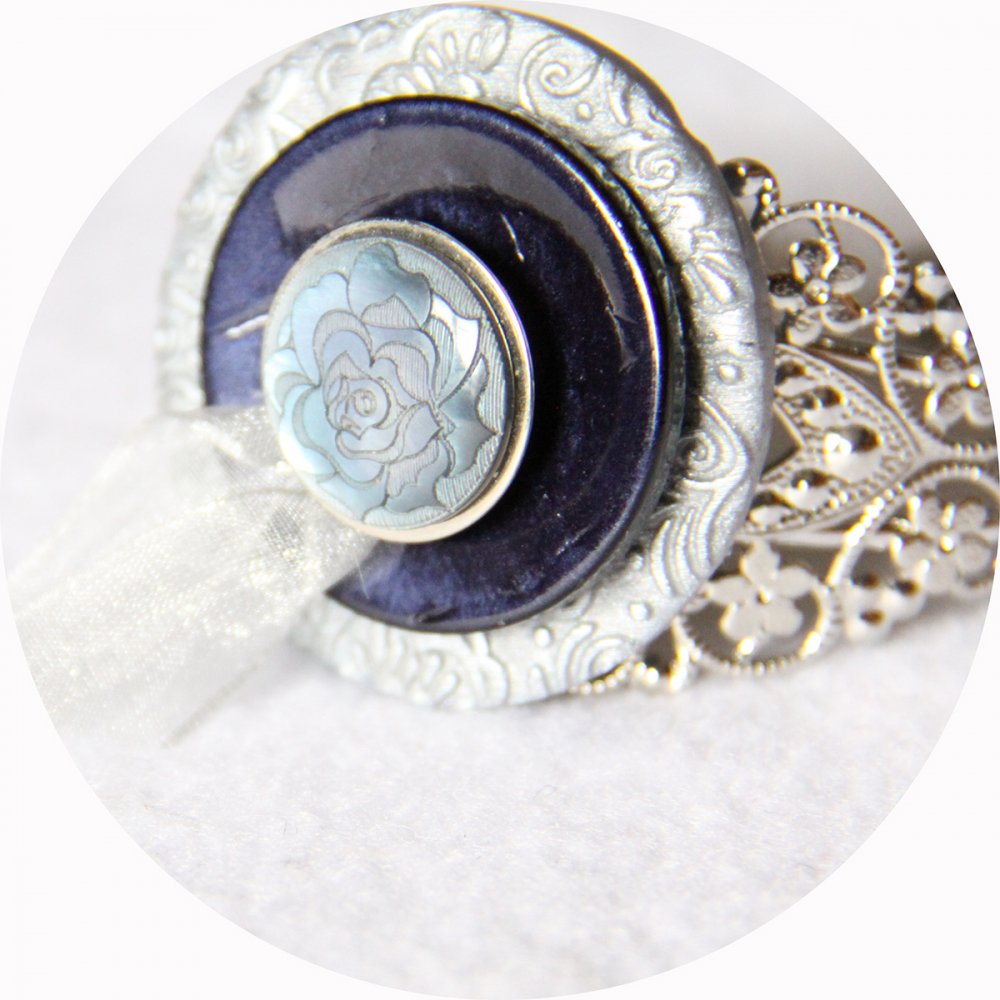 Bracelet rigide boutons baroque bleu et argent--2226284175472