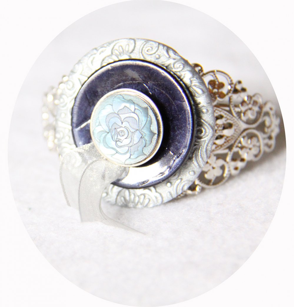 Bracelet rigide boutons baroque bleu et argent--2226284175472