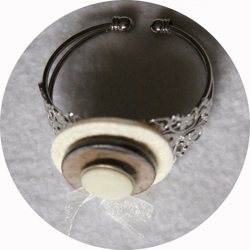Bracelet rigide boutons baroque ivoire et argent--2226284177988