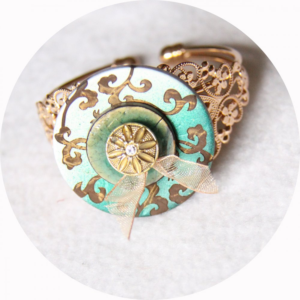 Bracelet rigide boutons baroque vert et doré--2226284173171