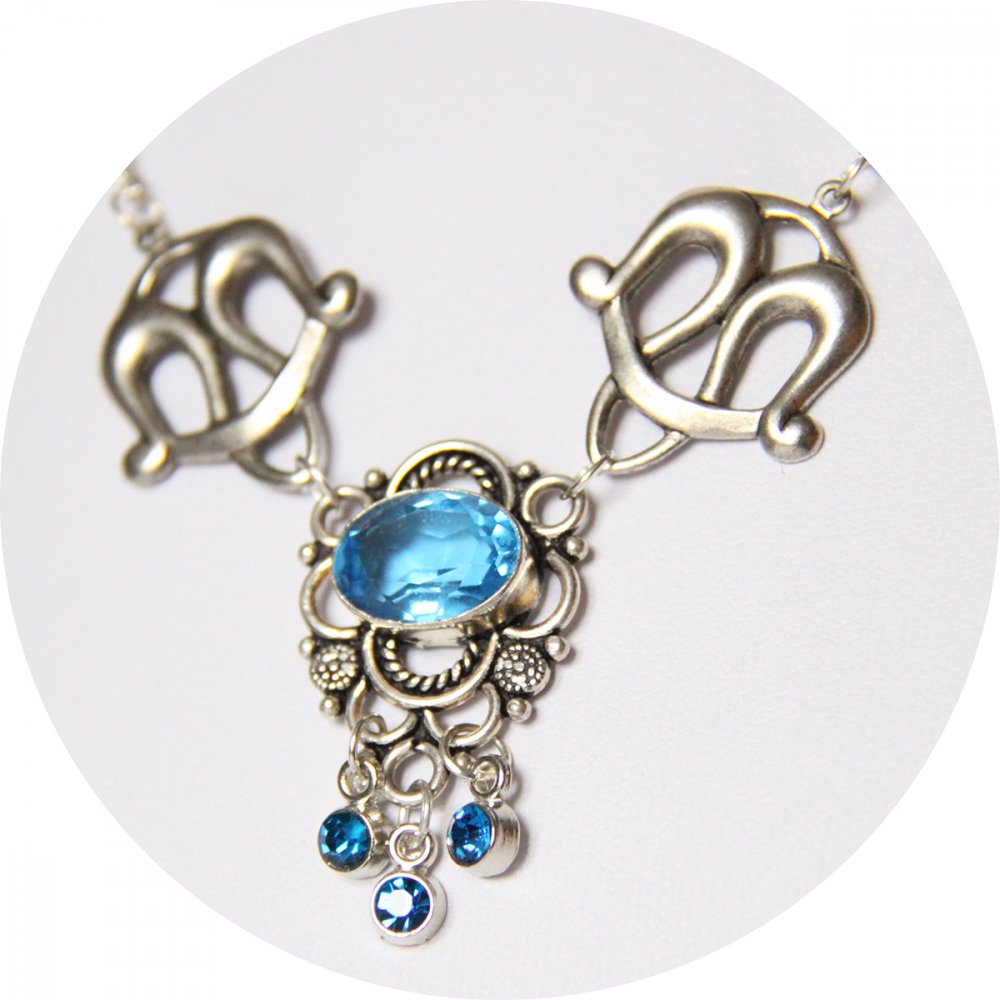 Collier arabesque cristal bleu--9996143681897