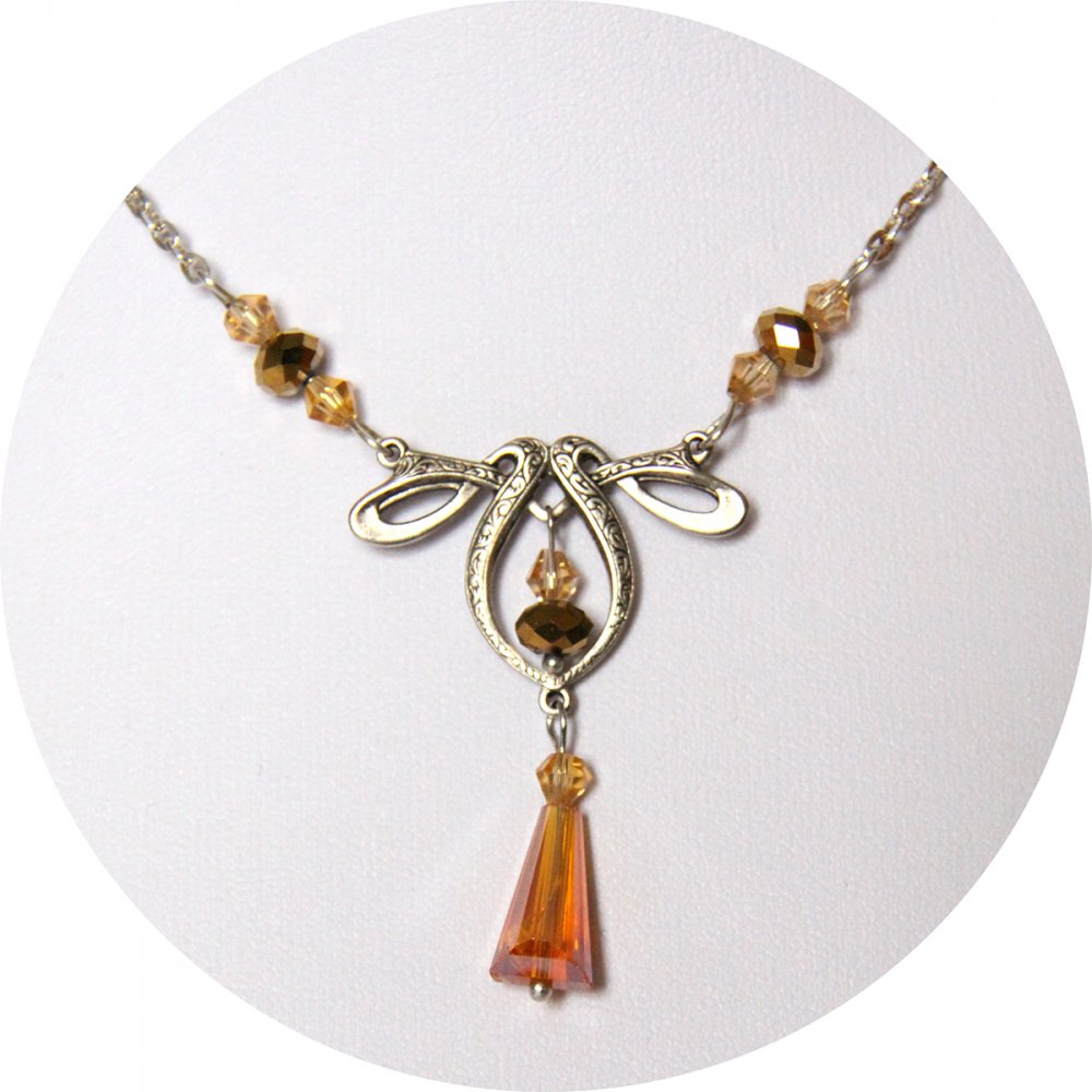 Collier Art Nouveau fin argent et cristal--9996141864667