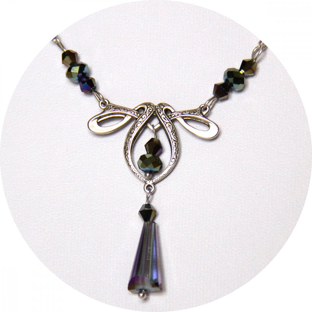 Collier Art Nouveau fin argent et cristal--9996141864667