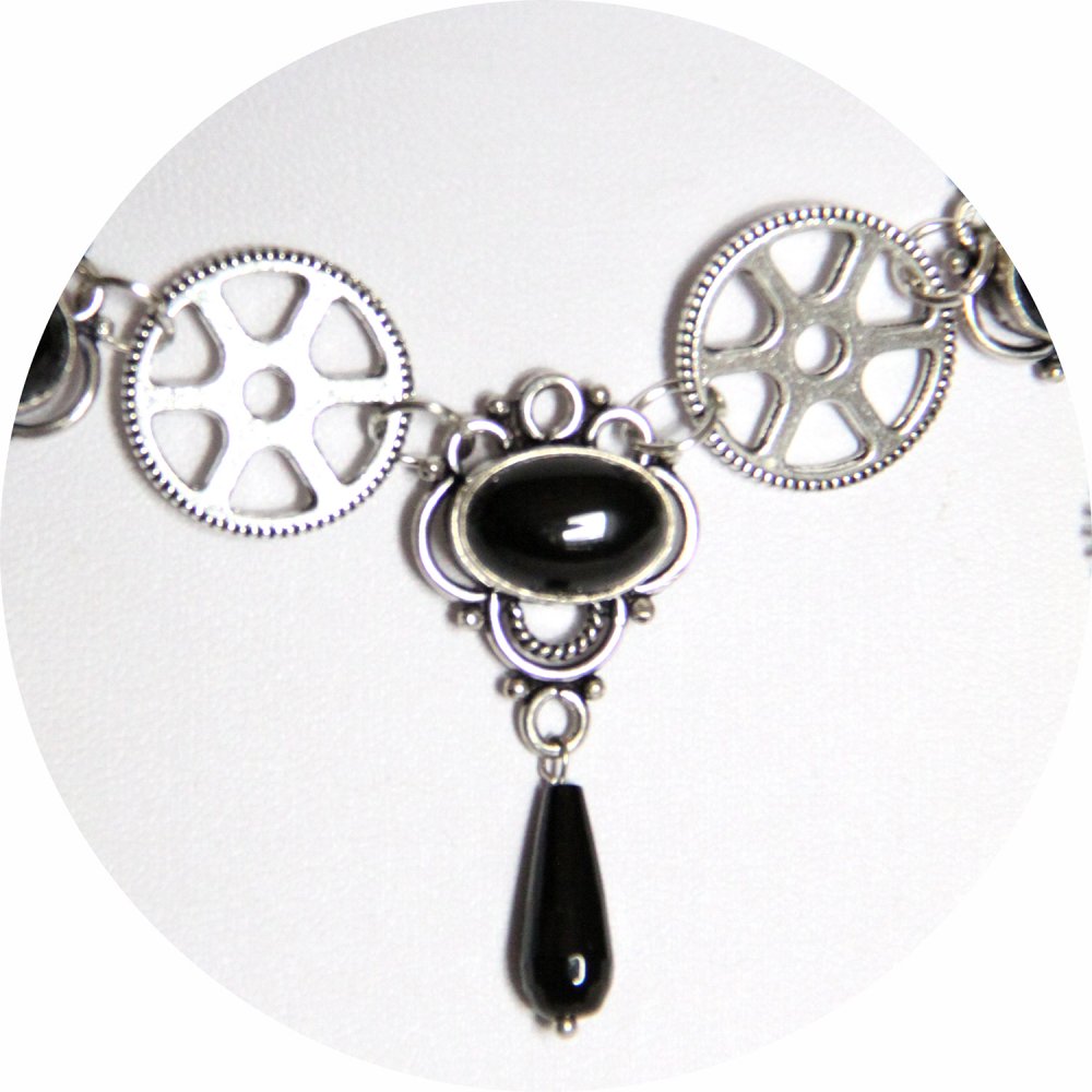 Collier Steampunk collection Engrenages en noir et argent--9995846146252