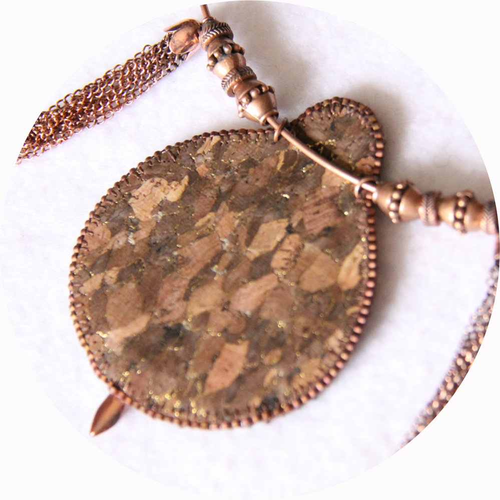 Collier steampunk tour de cou cadran de montre cuivre et en broderie de perles--2226311268061