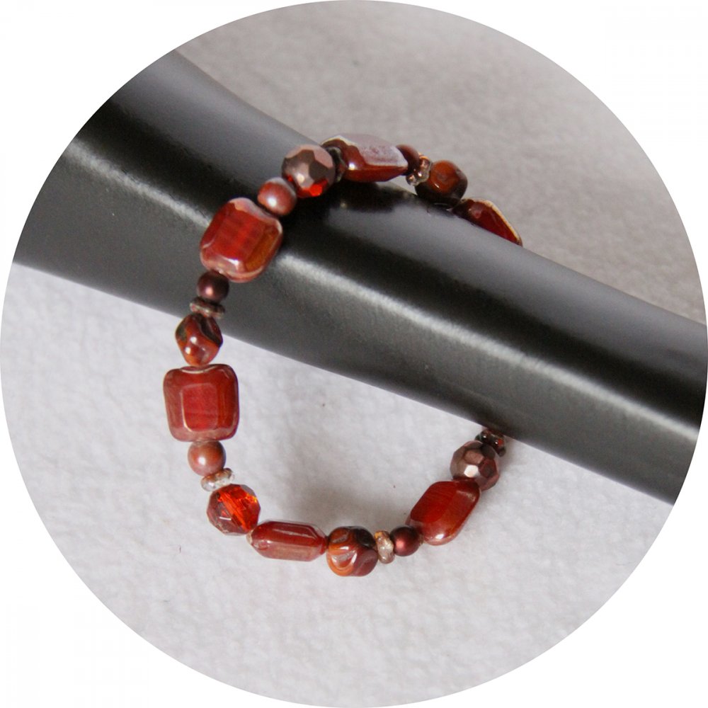 Ensemble bracelet et boucles d'oreilles en perles rouges et cuivre--9996127072635