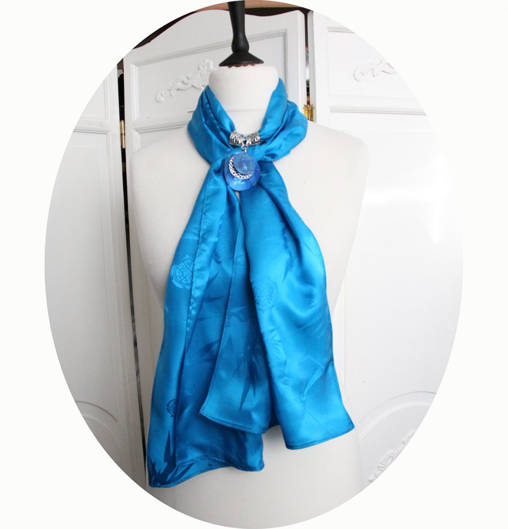 Etole bleu turquoise en brocard de soie et bijou chat--2226351006920