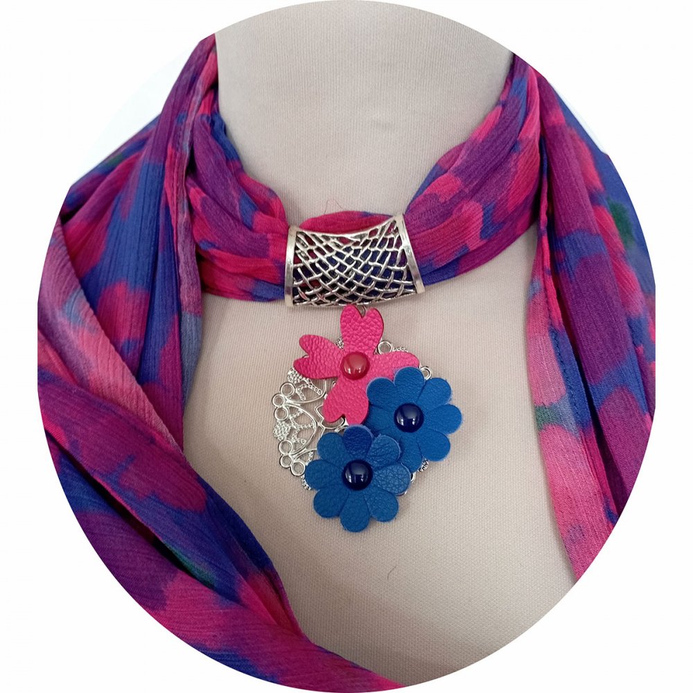 Etole foulard en mousseline bleu et violet et bijou argent--2226862525538