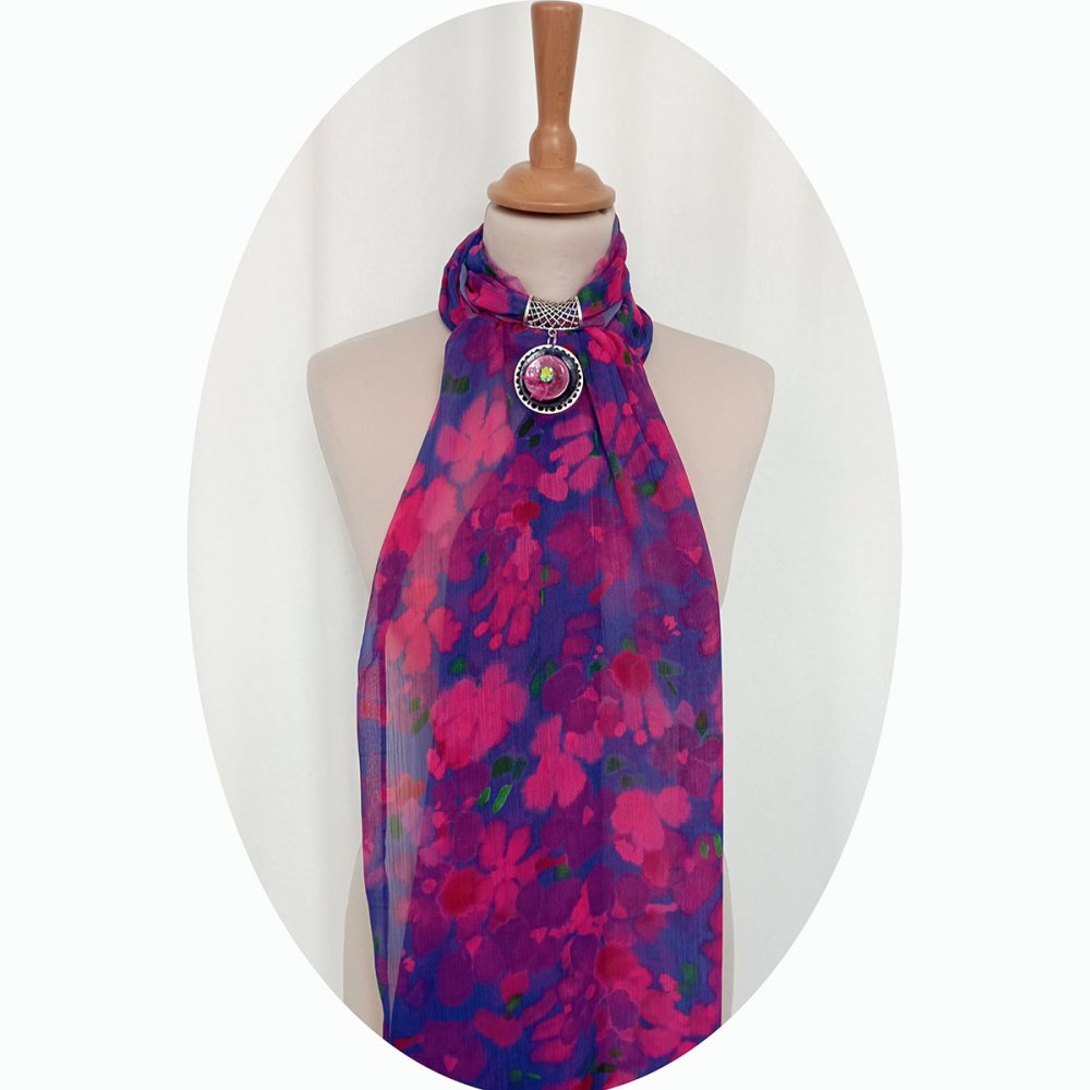 Etole foulard en mousseline bleu et violet et bijou argent--2226862525538