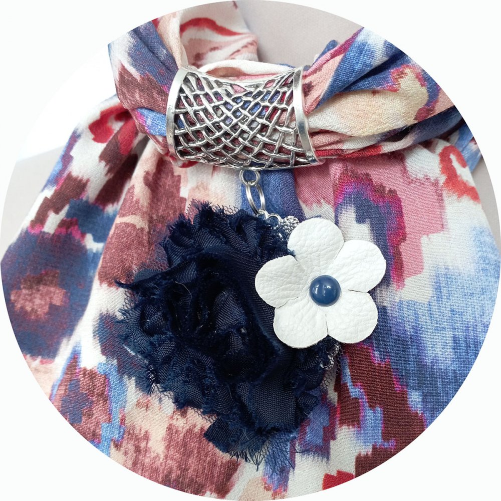 Etole foulard en viscose beige bleu rose et bijou argent--2226862548018