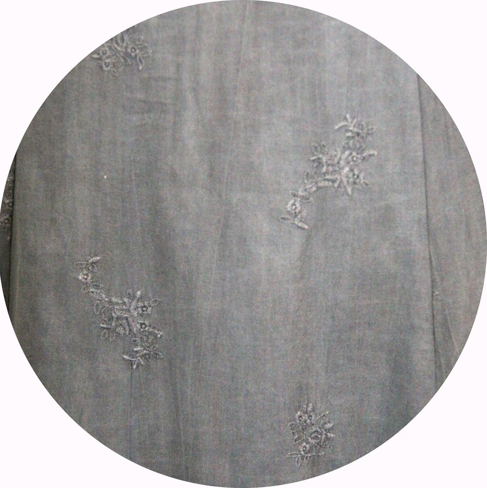 Jupe bohème longue en coton gris brodé bordure dentelle et taille élastique--2226551059399