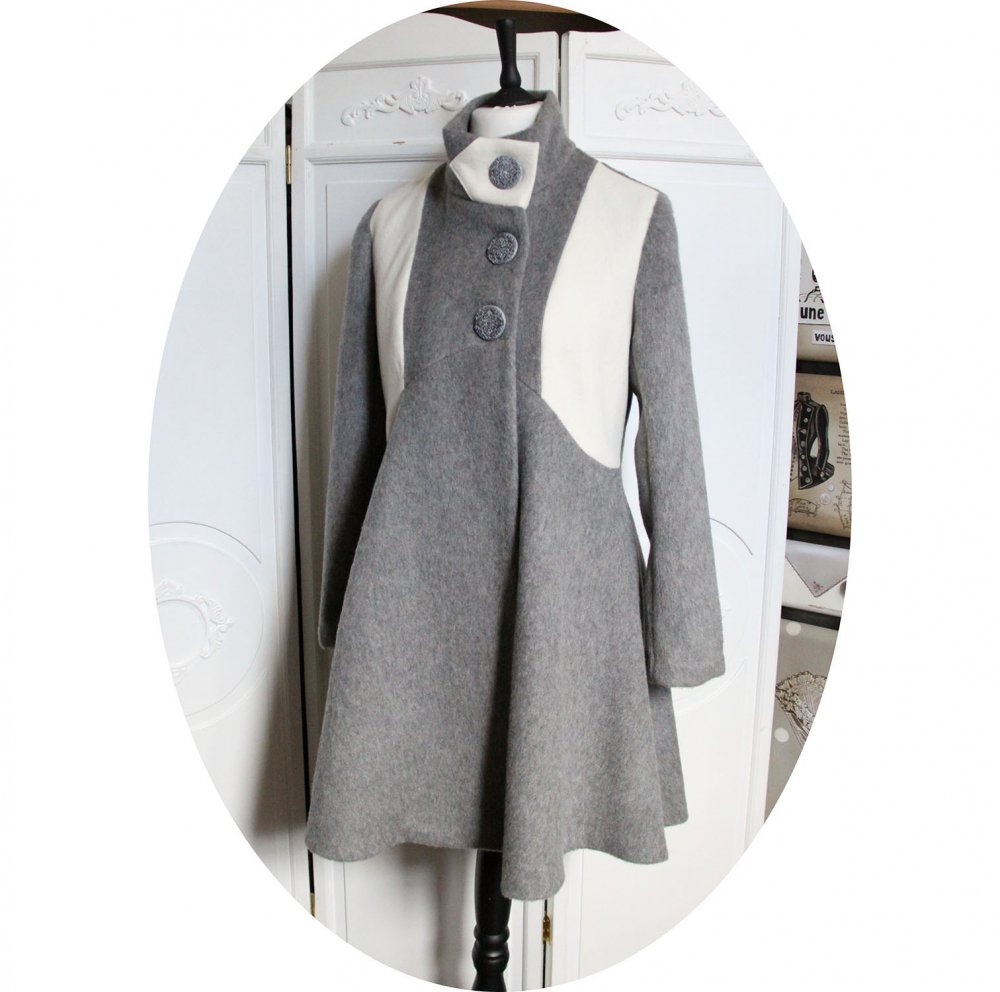 Manteau Spencer de forme trapèze en velours de laine et mohair gris perle et motif loup--9996030045238
