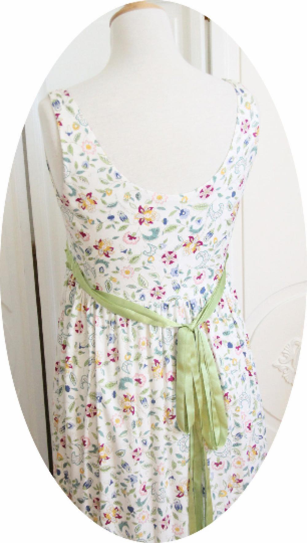 Maxi robe longue en jersey de coton imprimé motif a fleur taille empire et sans manches--9995551898576