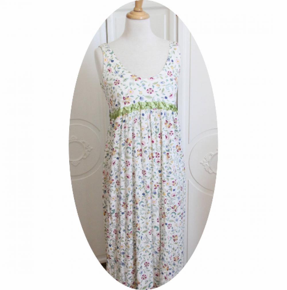 Maxi robe longue en jersey de coton imprimé motif a fleur taille empire et sans manches--9995551898576