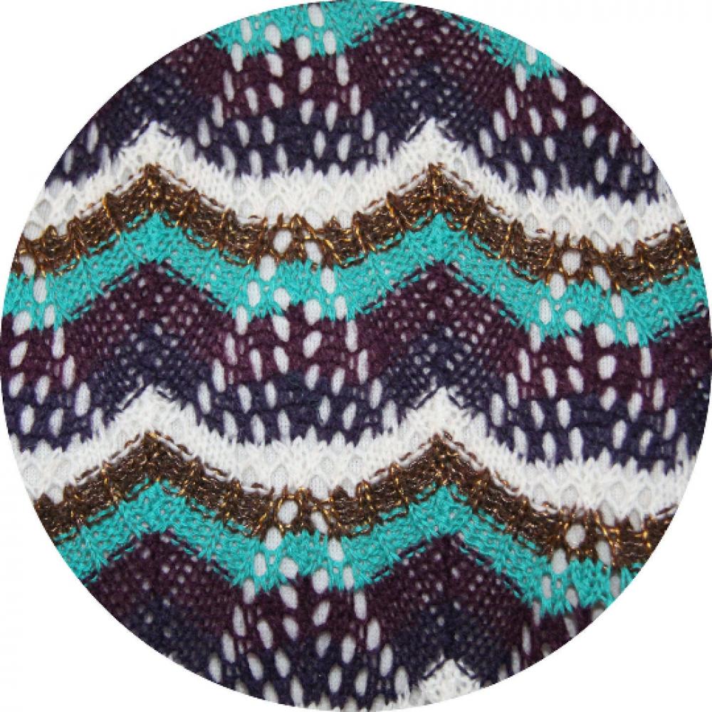 Poncho cape en maille coton ajourée bleu vert violet blanc motif vagues--9995983659134