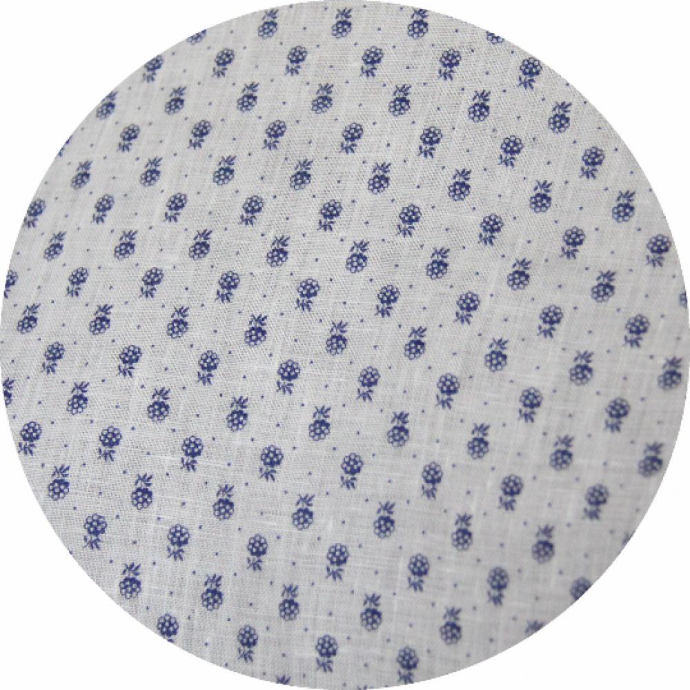 Robe d'été sans manches courte et évasée en lin blanc imprimé de fleurs bleues et coton uni bleu marine--9995553162965