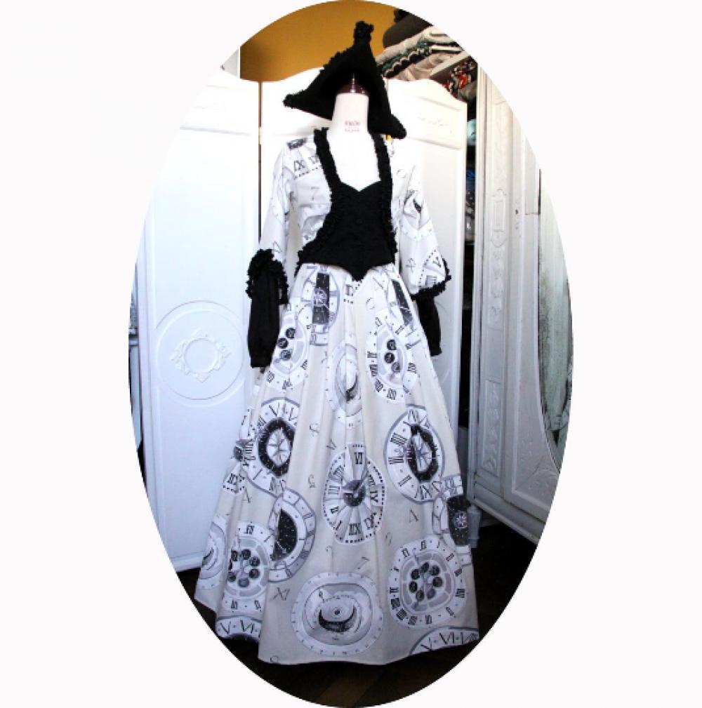 Robe 'La Navigatrice' robe longue en coton ivoire imprimé de motifs noirs horloge et boussole--9995928549582