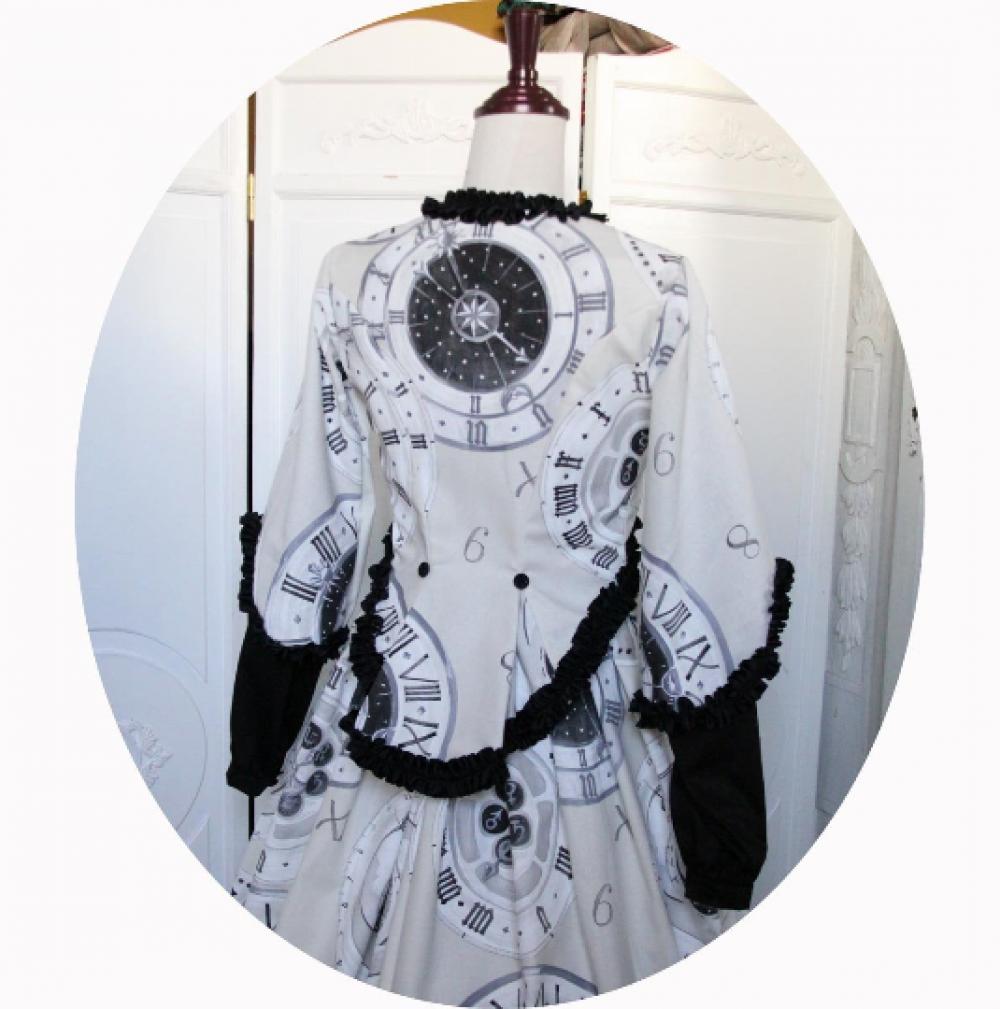 Robe 'La Navigatrice' robe longue en coton ivoire imprimé de motifs noirs horloge et boussole--9995928549582