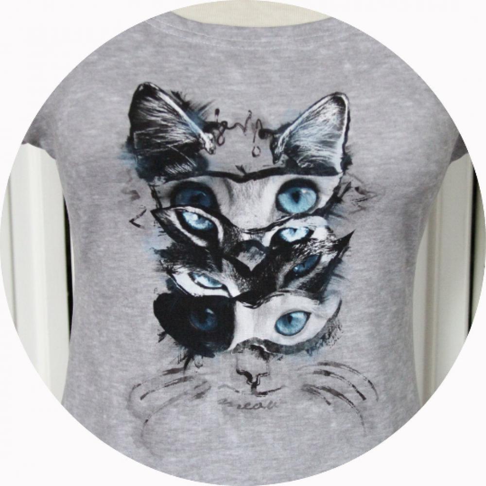 Top P'tit Basique manches courtes gris motif chat en jersey de coton gris et blanc--9995678881000