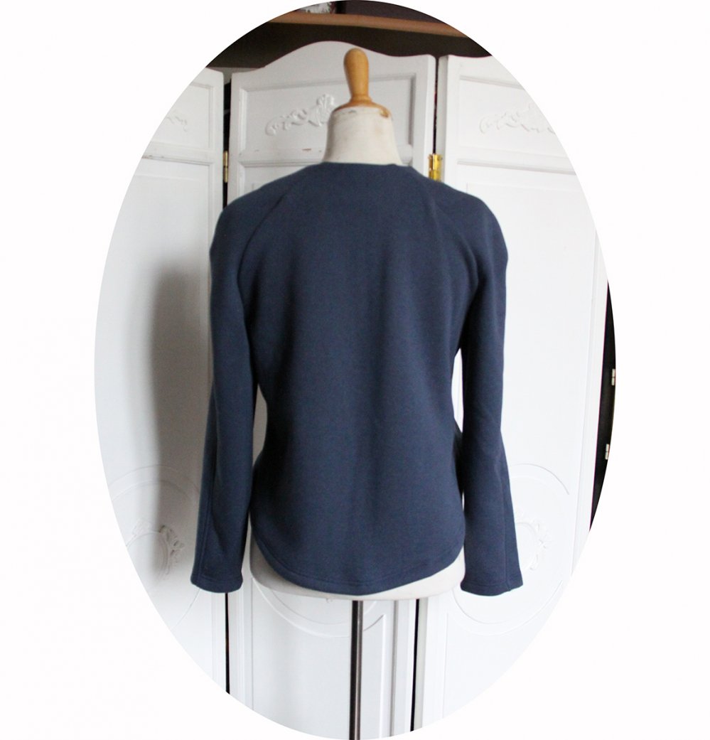 Veste bleue jean en tissu recyclé et motifs pissenlits dorés--2226507907897