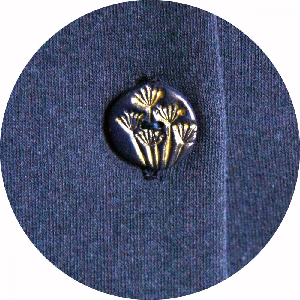 Veste bleue jean en tissu recyclé et motifs pissenlits dorés--2226507907897
