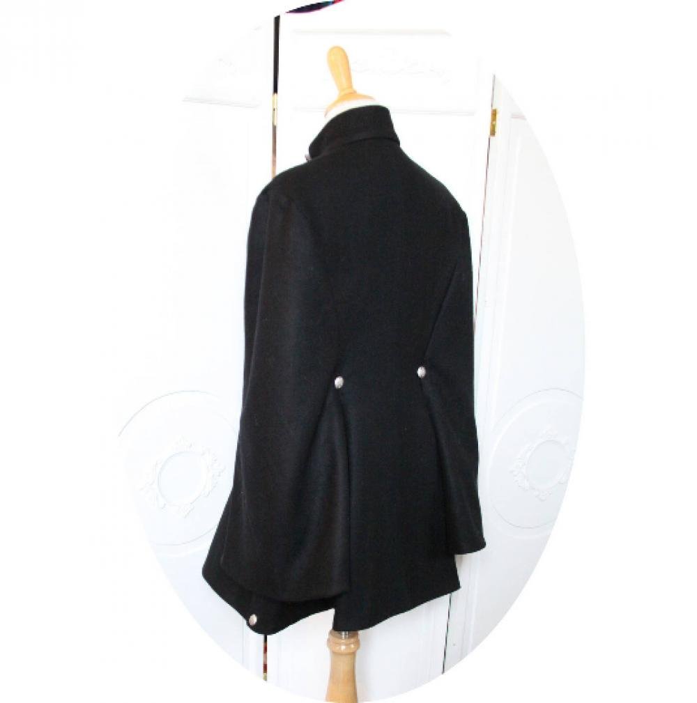Veste cape rétro dolman victorien en laine noire doublure coton vintage--9995983634162